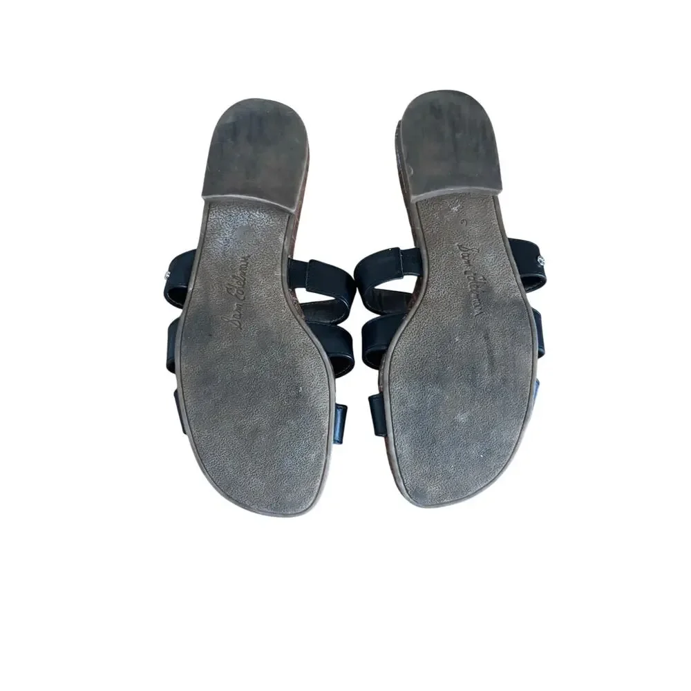 Sam Edelman Byrna Strappy Slide Sandals Black Leather Flat Open Toe Size 6